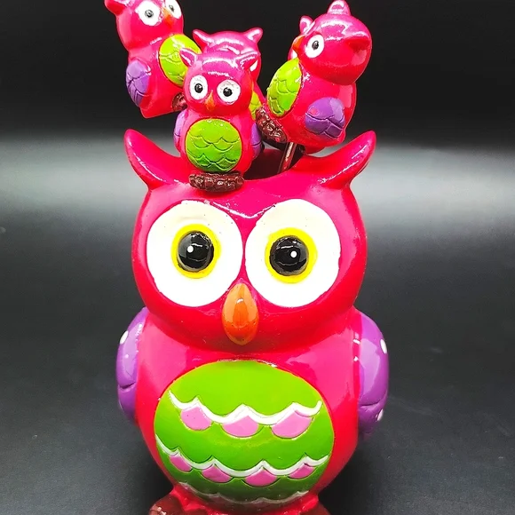 Owl cocktail fork set with owl holder - Picture 2 of 16